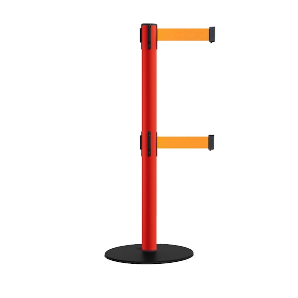 Montour Line Retractable Dbl Belt 2.5" Red Post , Low Base, 7.5'Fl.Org Belt S400D-RD-FOR-75 - main